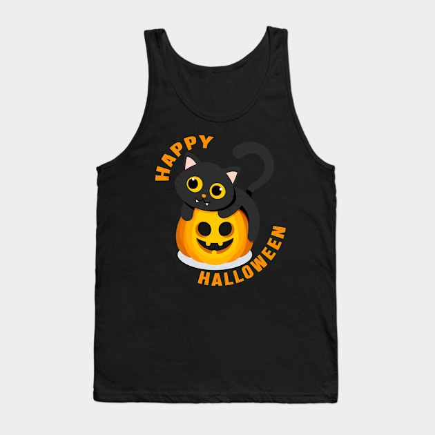 HAPPY HALLOWEEN CAT PUMPKIN Tank Top by Dieowl